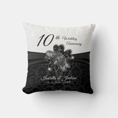 10th Black Onyx Wedding Anniversary Throw Pillow