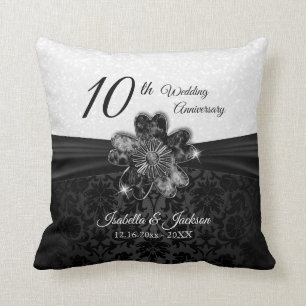 10th Black Onyx Wedding Anniversary Throw Pillow