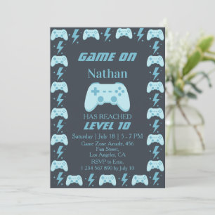 10th Boy Birthday Level Up Video Game Party Invitation