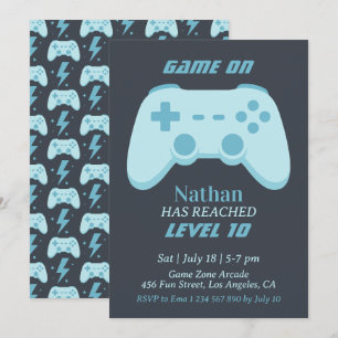 10th Boy Birthday Video Game Party Level Up Gaming Invitation