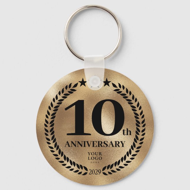 10th Business Anniversary Gold Commemorative Keychain (Front)