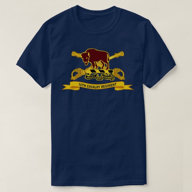 10th Cavalry Regiment w Br Ribbon T-Shirt (Design Front)