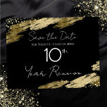 10th Class Reunion Black and Gold Elegant Postcard<br><div class="desc">Elegant Faux gold foil paint splatters design. All text is adjustable and easy to change for your own party needs. Save the Date class reunion postcards. black and gold,  elegant,  stylish,  script,  modern,  trendy,  personalized template.</div>