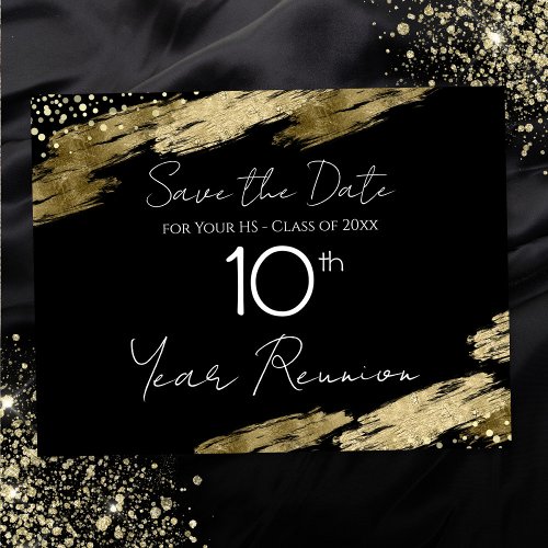 10th Class Reunion Black and Gold Elegant Postcard