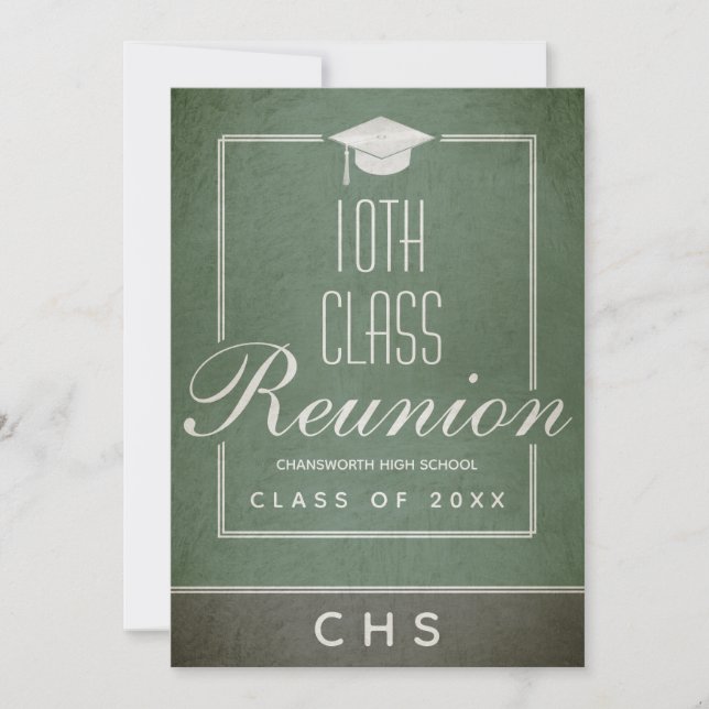 10th Class Reunion Elegant Script Green Black Invitation (Front)