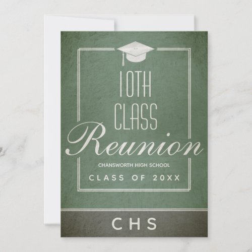 10th Class Reunion Elegant Script Green Black Invitation