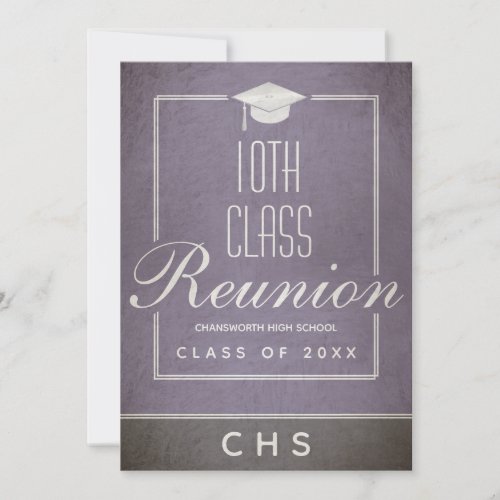 10th Class Reunion Elegant Script Purple Black Invitation
