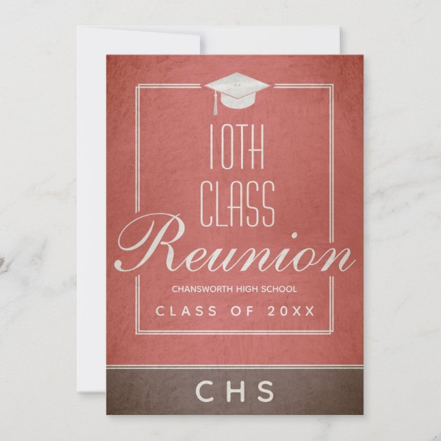 10th Class Reunion Elegant Script Red Black Invitation (Front)