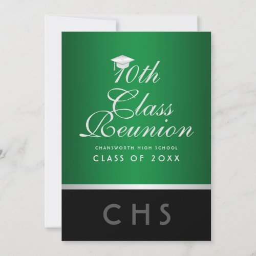 10th Class Reunion Minimalist Green Silver Black Invitation