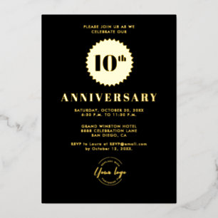 10th Company Anniversary Real Gold Foil Corporate Holiday Card