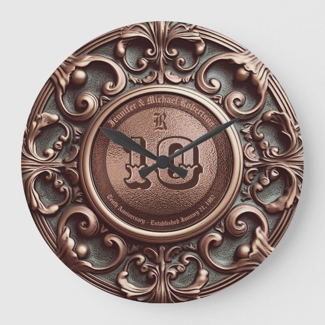 10th Copper Wedding Anniversary Large Clock (Front)