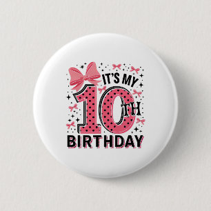 10th Coquette Birthday Girl 10 Years Old Girl Coqu Button