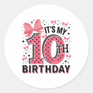 10th Coquette Birthday Girl 10 Years Old Girl Coqu Classic Round Sticker