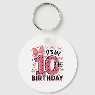 10th Coquette Birthday Girl 10 Years Old Girl Coqu Keychain