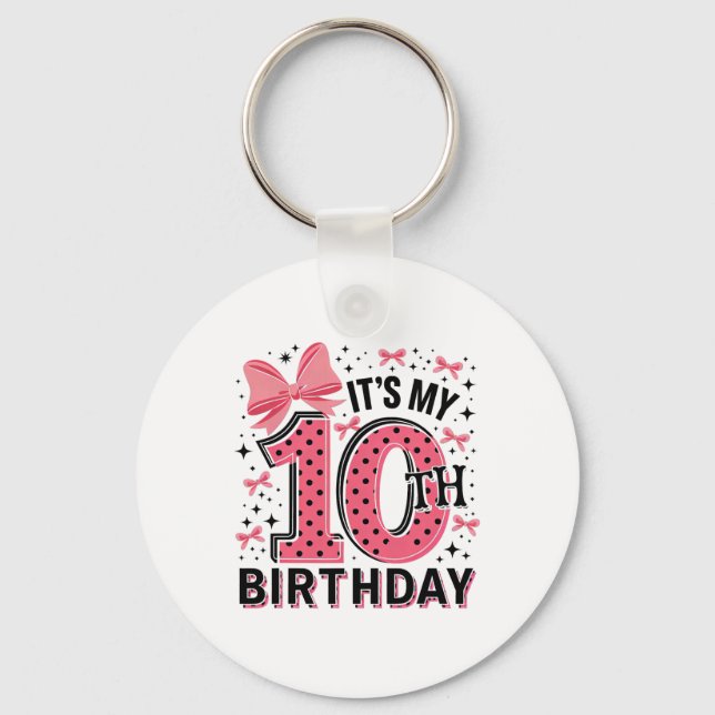10th Coquette Birthday Girl 10 Years Old Girl Coqu Keychain (Front)
