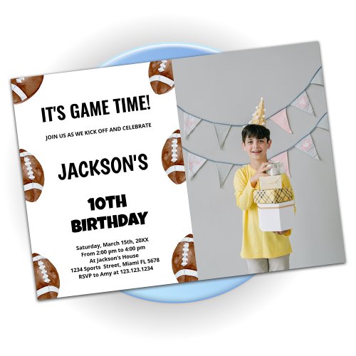 10th Football Birthday Invitations with photo