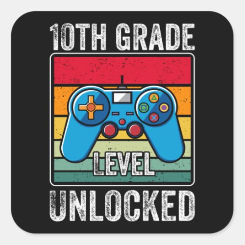 10th Grade Level Unlocked Kid Back to School Gamer Square Sticker