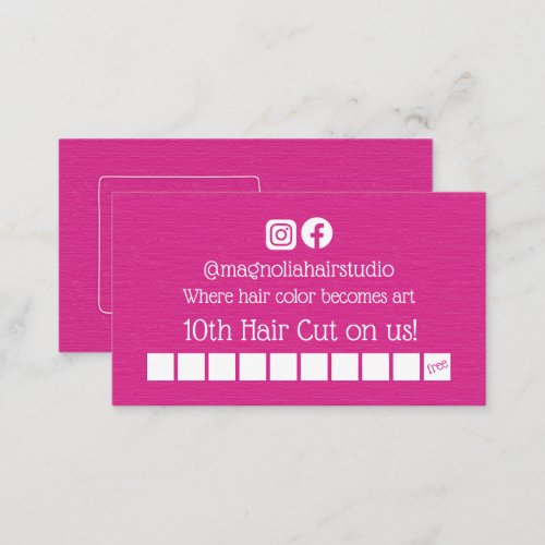 10th Hair Cut On Us  Modern Magenta Magnolia Logo  Loyalty Card