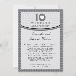 10th Heart Wedding Anniversary Invitation