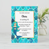 10th Mermaid Birthday party invitation turquoise (Standing Front)