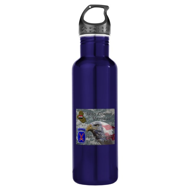 10th Mountain Div Iraq Combat Veteran Stainless Steel Water Bottle (Front)