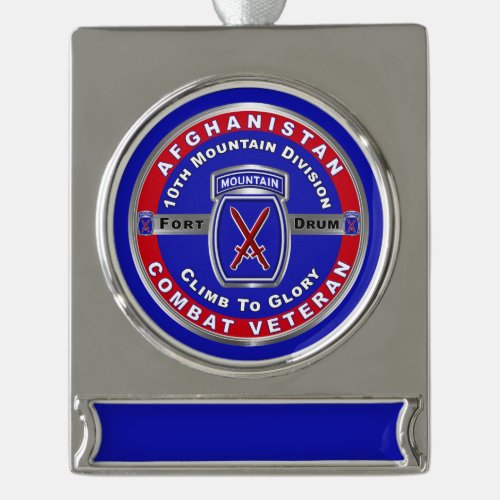10th Mountain Division Afghanistan Veteran Silver Plated Banner Ornament