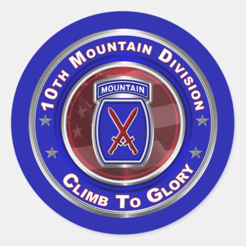 10th Mountain Division Climb To Glory Classic Round Sticker