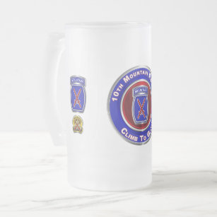 10th Mountain Division “Climb To Glory” Frosted Glass Beer Mug