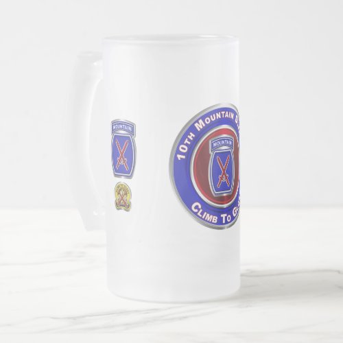 10th Mountain Division Climb To Glory Frosted Glass Beer Mug