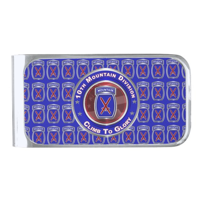 10th Mountain Division “Climb To Glory” Silver Finish Money Clip (Front)