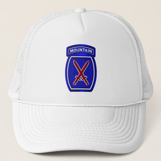 10th Mountain Division Cool Blue Metallic Trucker Hat (Front)