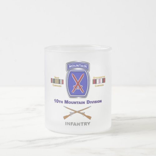 10th Mountain Division Iraq  Afghanistan Veteran Frosted Glass Coffee Mug