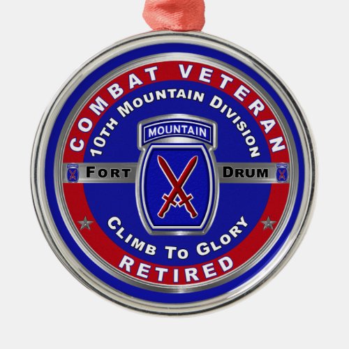 10th Mountain Division Retired Christmas   Metal Ornament