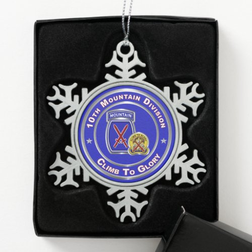 10th Mountain Division  Snowflake Pewter Christmas Ornament