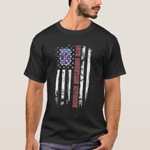 10th Mountain Division Veteran American Flag Veter T_Shirt