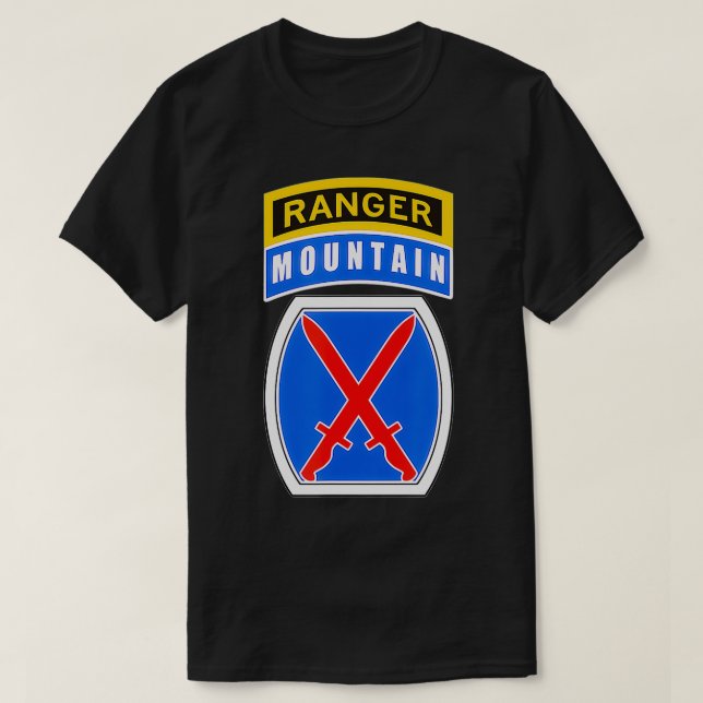 10th Mountain (MTN) Division Patch with Ranger Tab T-Shirt (Design Front)