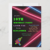 10th Neon Birthday Laser Tag Party Invitations  (Front)