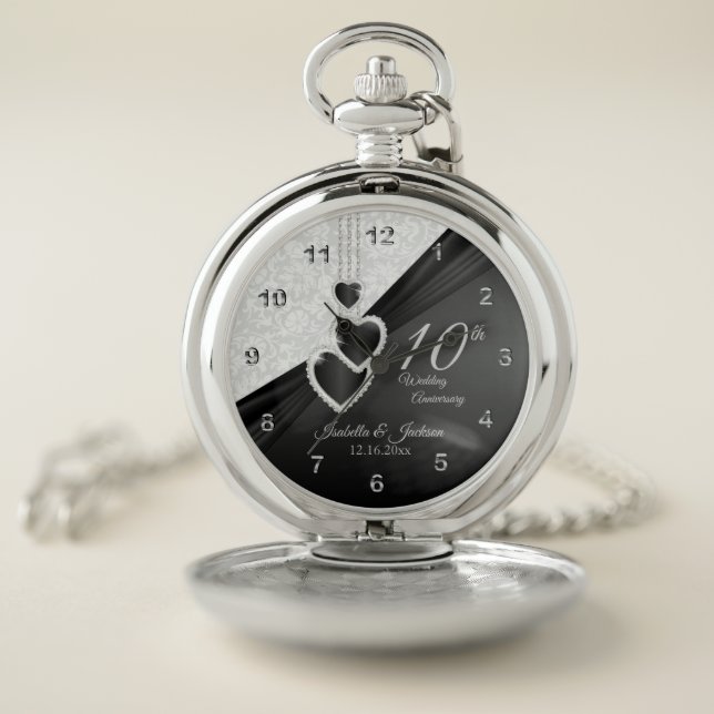 10th Onyx and White Wedding Anniversary Design 2 Pocket Watch (Inside)