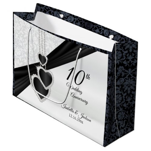10th Onyx and White Wedding Anniversary _ Large Large Gift Bag