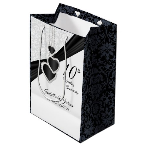 10th Onyx and White Wedding Anniversary Medium Gift Bag