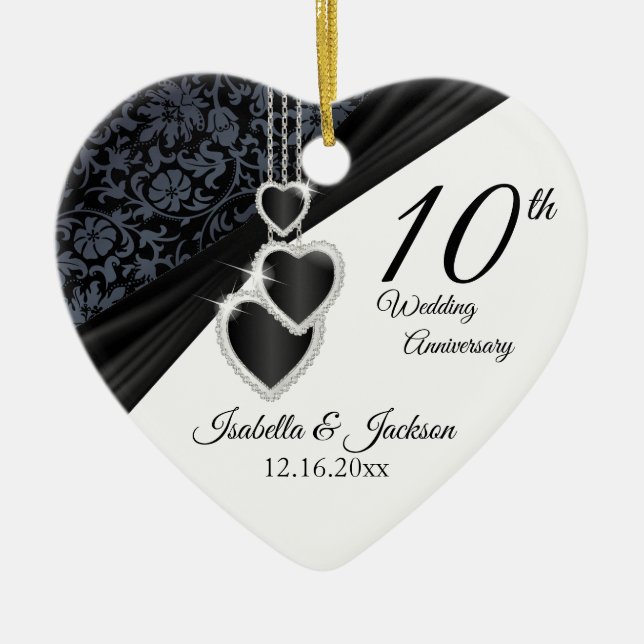 10th Onyx Photo Wedding Anniversary with Photo Ceramic Ornament (Front)
