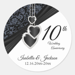10th Onyx Wedding Anniversary Classic Round Sticker