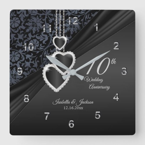 10th Onyx Wedding Anniversary Keepsake 2 Square Wall Clock