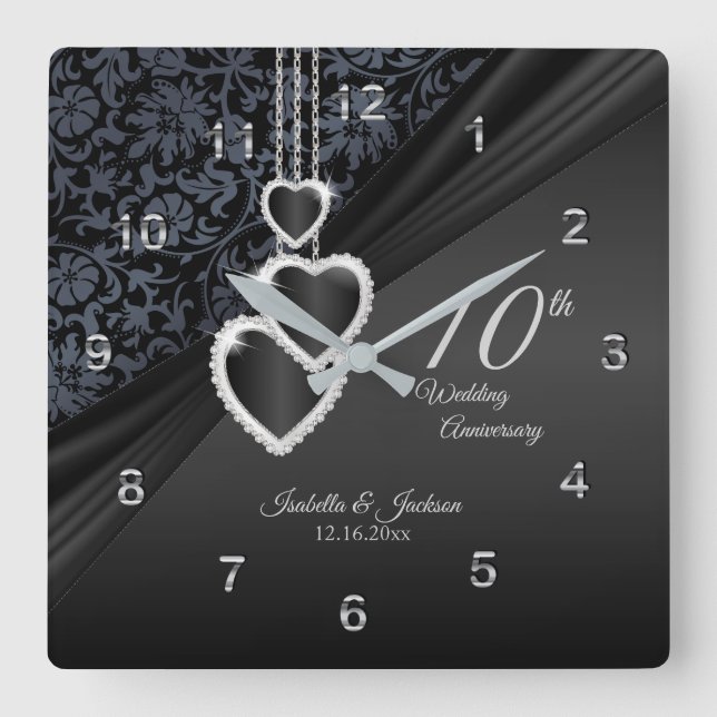 10th Onyx Wedding Anniversary Keepsake 2 Square Wall Clock (Front)