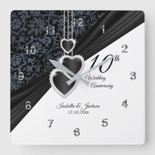 10th Onyx Wedding Anniversary Keepsake Square Wall Clock