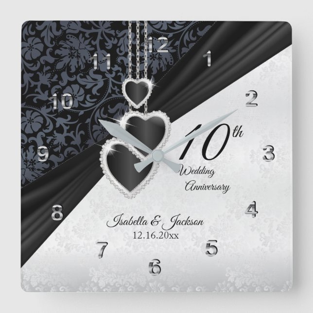 10th Onyx Wedding Anniversary Keepsake Square Wall Clock (Front)
