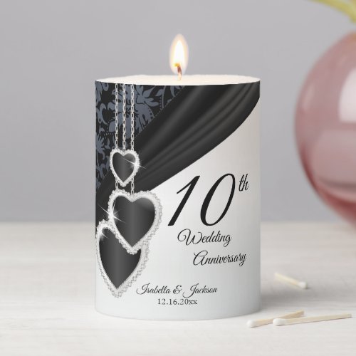 10th Onyx Wedding Anniversary Pillar Candle