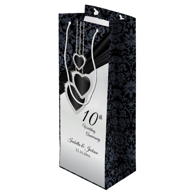 10th Onyx Wedding Anniversary - Wine Gift Bag (Back Angled)