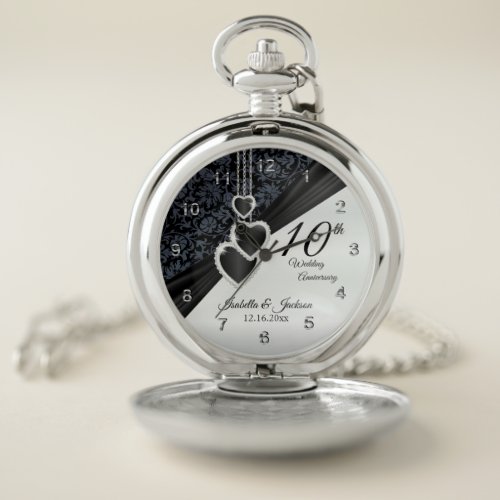 10th Onyx Wedding Anniversary  Years of Service Pocket Watch