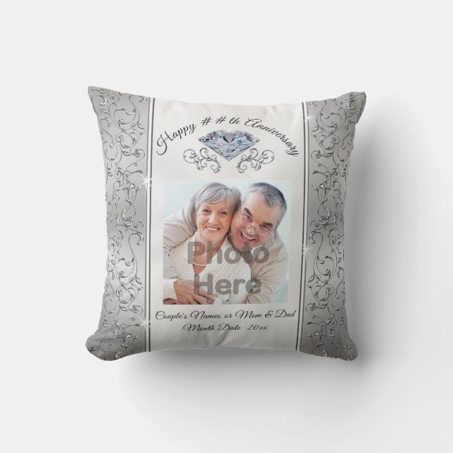 10th or 60th Diamond Wedding Anniversary, Any YEAR Throw Pillow (Front)